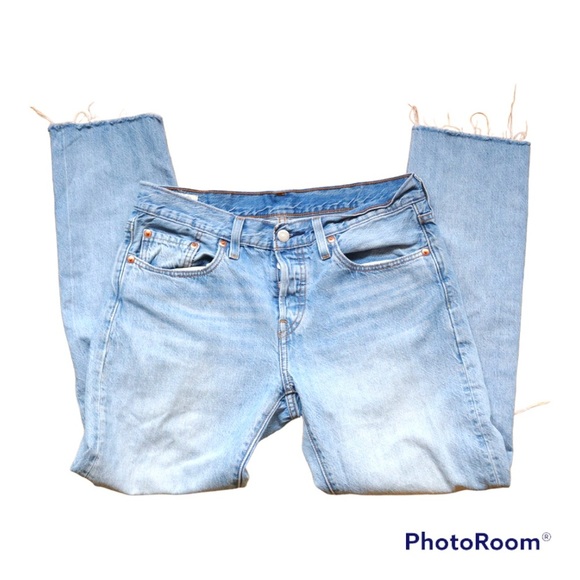 Levi's Denim - LEVI’S 501 Light Wash Distressed Raw Hem Tapered Leg Jeans Womens 28